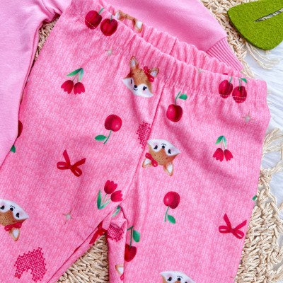 Conj. Casaco de Moletom Pequena Diva e Calça Legging Raposinha e Frutinhas - Rosa